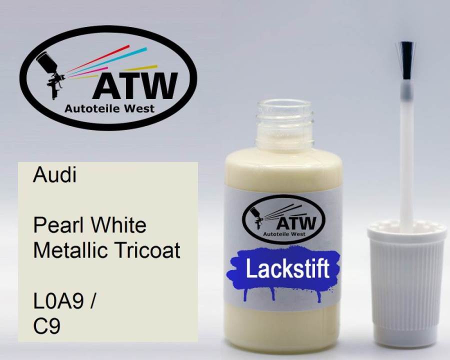 Audi, Pearl White Metallic Tricoat, L0A9 / C9: 20ml Lackstift, von ATW Autoteile West.